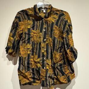Amuse Society Palm Tree Black and Gold button down shirt size large